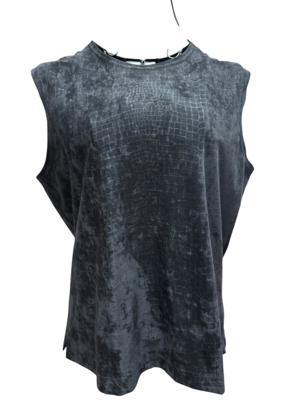 Sleeveless Black Textured Croc-Print Tank Top Large